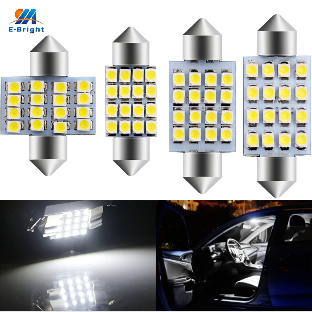 YM E Bright 500 шт. C5W 12 В DC 3528 1210 16 SMD 31 мм 36 39 41 гирлянда Купольные светодиодные лампы