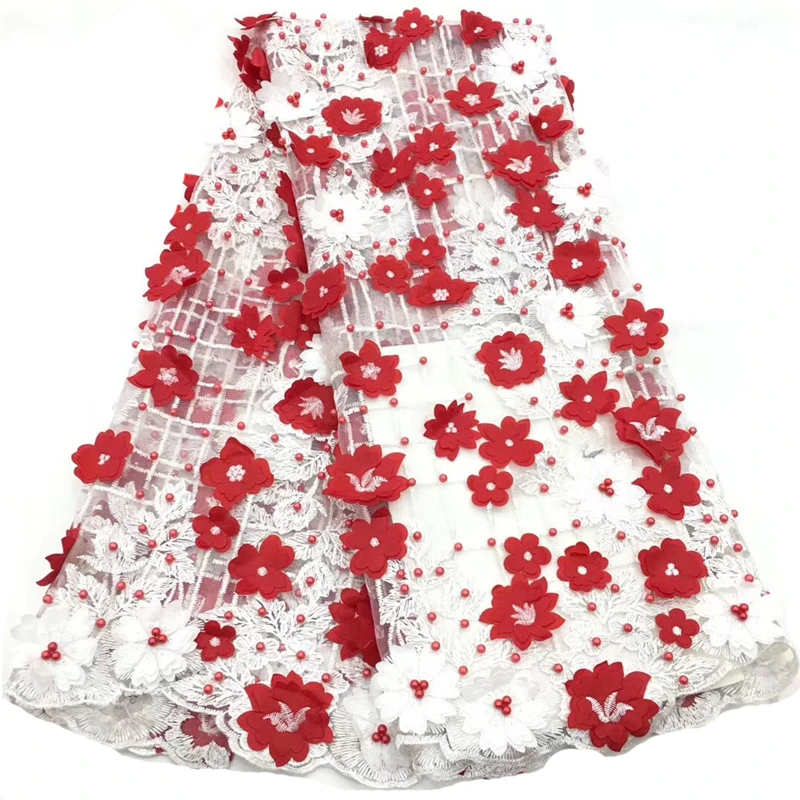 1 Yard African Lace Fabric High Quality 3D Flower Embroidered Tulle Red Black Mesh For Dress Clothing | Дом и сад