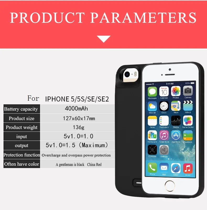 4000 мАч ударопрочный Аккумулятор Чехол для iPhone 5S, SE SE2 5G i5 i5s power pack Silm силиконовый аккумулятор зарядное устройство чехол зарядка задняя крышка