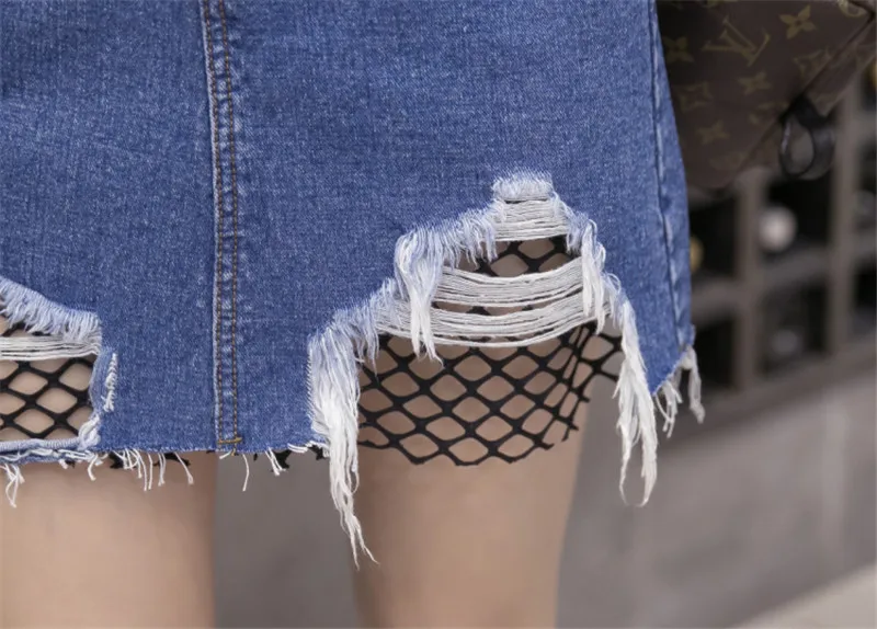 Горячая юбка трапециевидной формы синяя джинсовая Женская Сексуальная