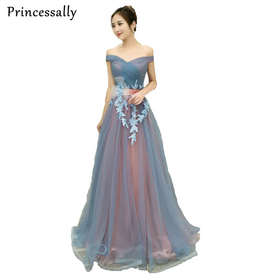 Элегантные вечерние платья с плеча элегантные кружевные из тюля аппликацией для