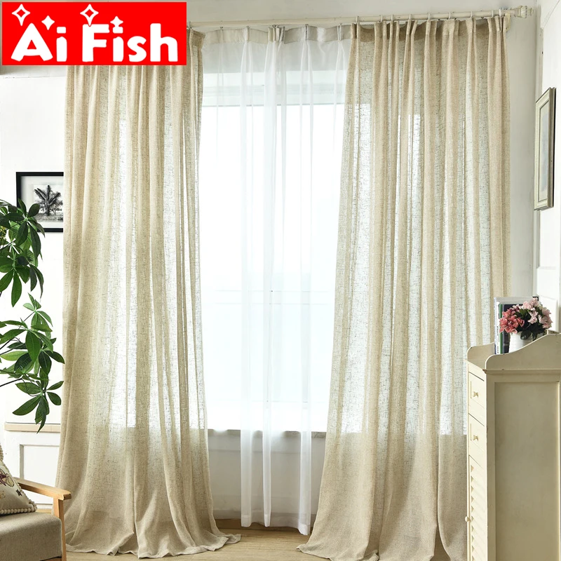 

Cotton Linen Window Yarn Drapes White Solid Simple All-match Bedroom Curtains Fabrics Beige Hemp Sheer Customization M049#30