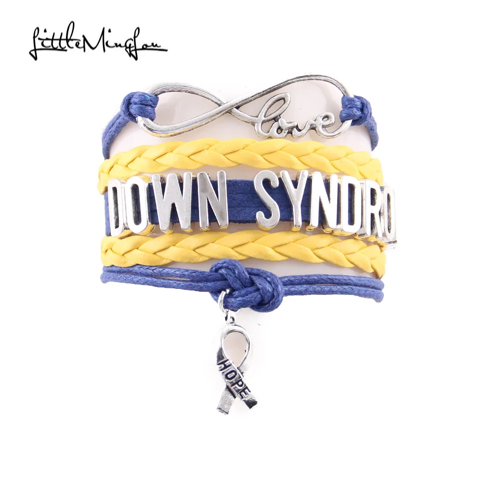 

Маленький Браслет Minglou с синдромом знака бесконечности надежды вниз, мужские браслеты с кожаной окантовкой для осведомленности, браслеты д...