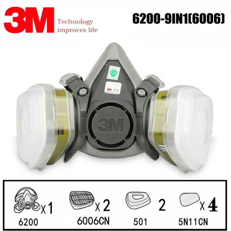 

3M 6200 half facepiece Respirator with 6006 Multi gas vapor cartridge Protect Against Organic Vapor and Multiple Gases