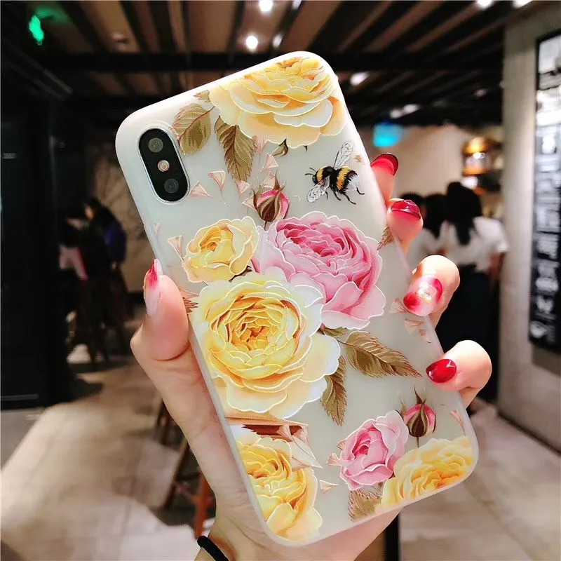 MOUSEMI 3D Relief Luxury Phone Case For iPhone 7 8 Flowers Fundas Floral Soft TPU Silicone Plus Capa Silicon |