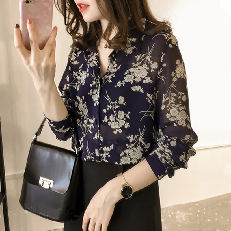 Women Retro Floral Printing Tops Fashion Sweet Chiffon Blouse Chic Shivering Shirt Long Sleeves 4XL Plus Size |