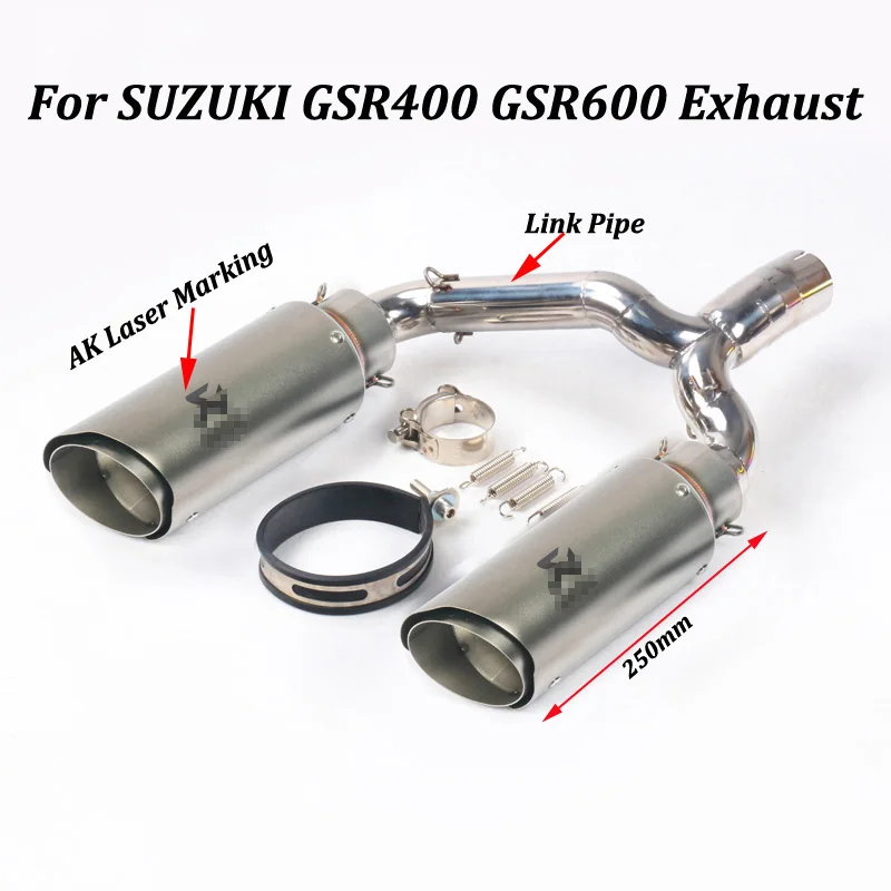 Для SUZUKI GSR400 GSR600 BK400 BK600 двойной глушитель выхлопа мотоцикл модифицированный с передним средним звеном трубы скольжения на