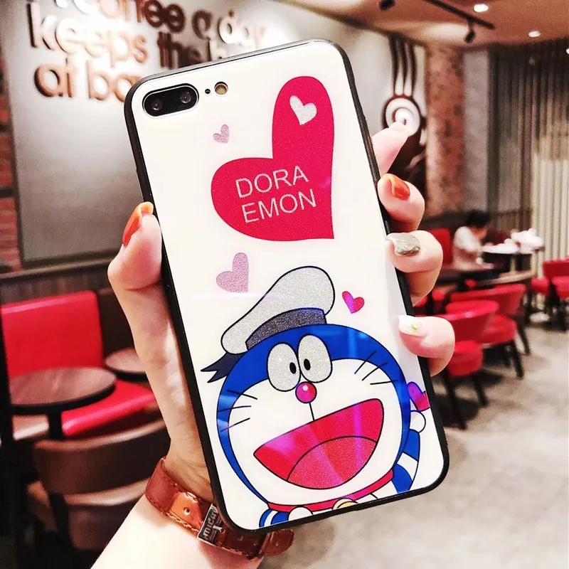 Мультфильм милый Doraemon шаблон телефона чехлы для iPhone X 7 8 плюс крышка 6 6s синий