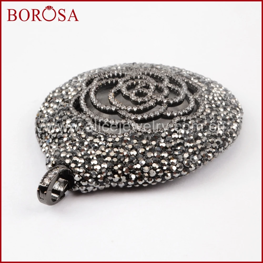

BOROSA 3PCS Big Round Pendant Micro Pave CZ Flower Pendant with Crystal Rhinestone Pave Handcrafted Drusy Pendant Jewelry JAB828