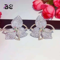 be 8 elegant leaf flowers multicolor cubic zirconia pave stud earring women engagement night out party anniversary dress upe816