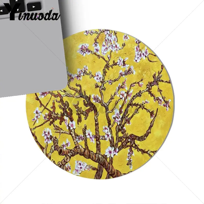20x20cm Yinuoda,, миндаль, цветы Ван Гога, резиновый коврик для компьютерной игровой мыши, круглый коврик для мыши, резиновый Прямоугольный Коврик для мыши - Цвет: 20x20cm