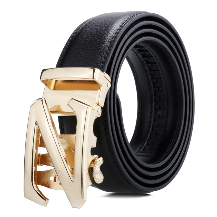 Gold D 150cm men belt with stainless steel automatic buckle for mens cow real genuine leather luxury quality brand designer belts140cm - Color: Gold D