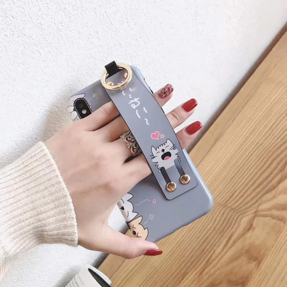 Cartoon cat wrist strap is for iPhone 6 6plus 7 7plus mobile phone case x back cover |