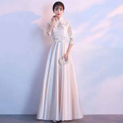 Champagne6 Шампанское кружевное китайское платье Qipao вечерние платья свадебное платье с разрезами по бокам и воротником-стойкой платье новое вечернее платье восточные Свадебные платья Vestido Размер 2XL - Цвет: Champagne6