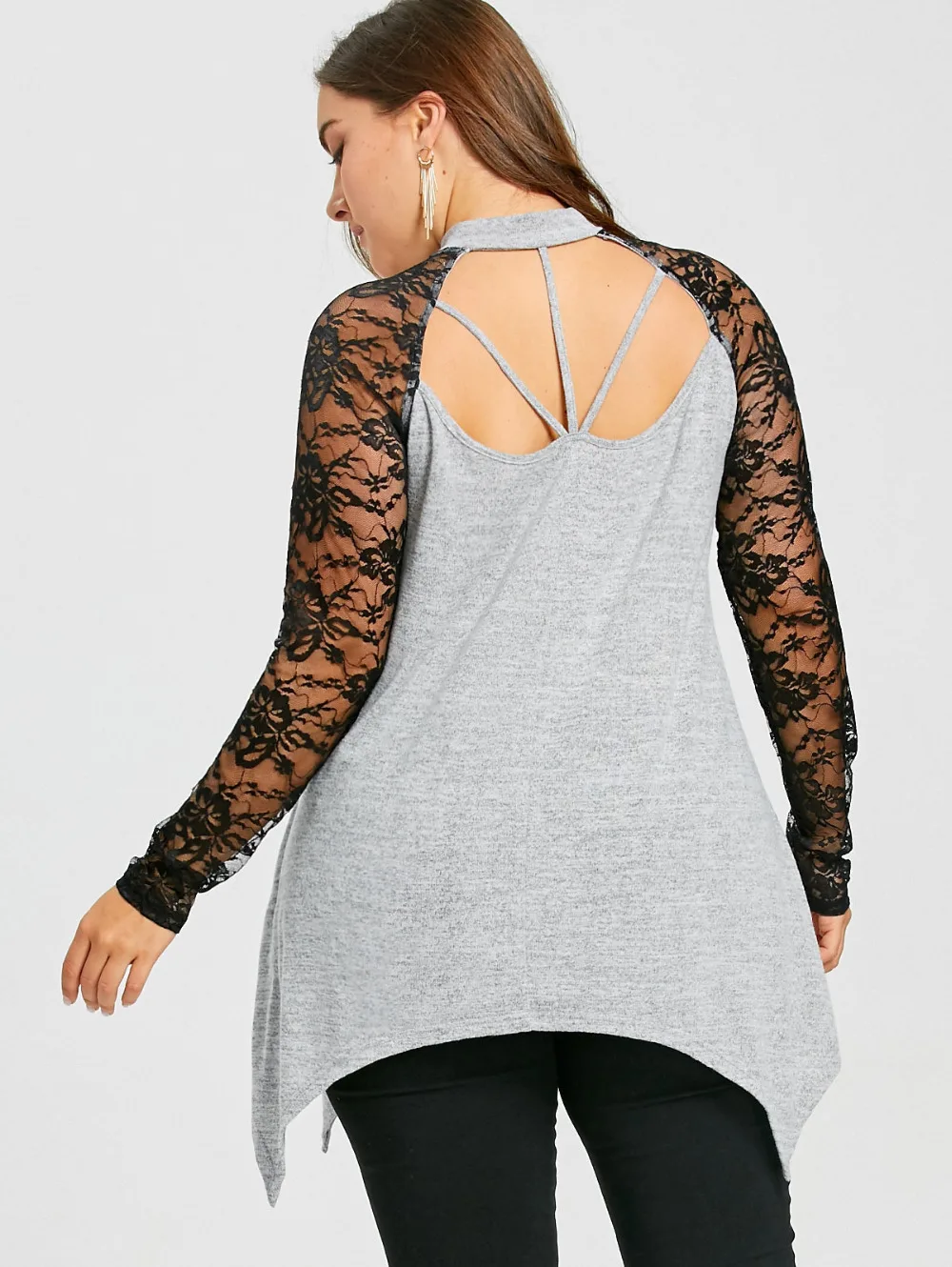 2018 готические 5xl плюс Размеры пикантные Кружево trim Cut Out блузка Для женщин рукавом