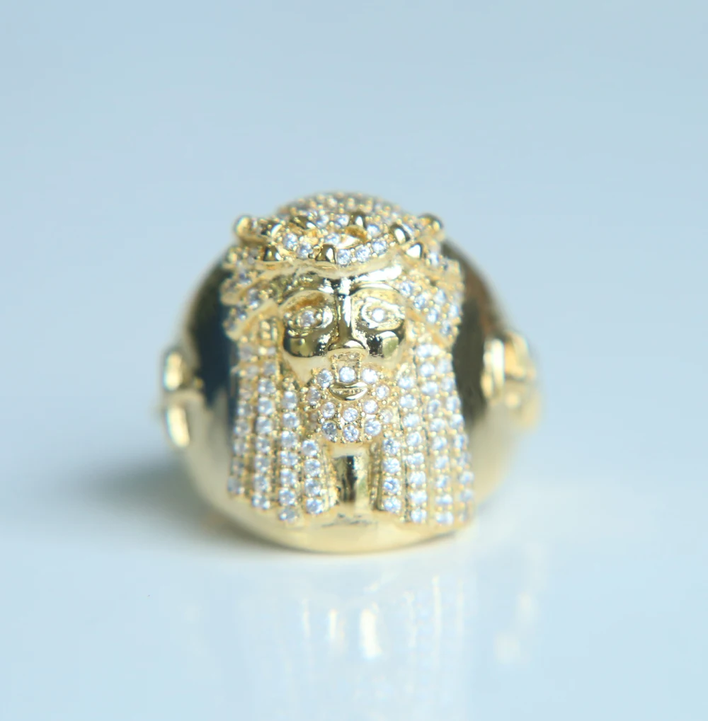 2017 new arrive hip hop bling gold color pave Clear cubic zirconia sparking size 8 9 10 jesus men filled ring |