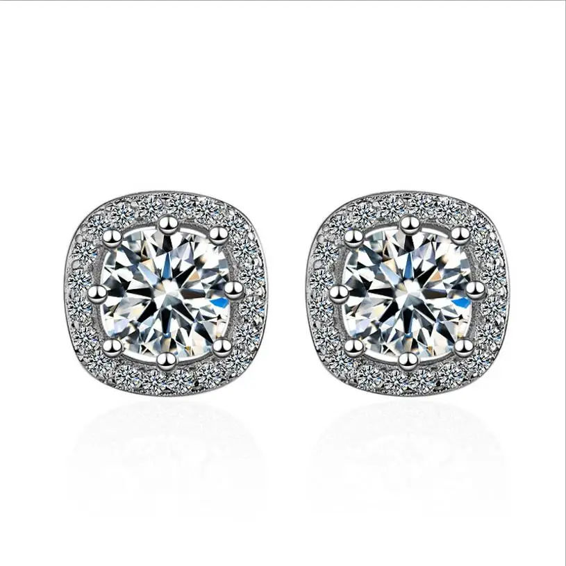 TJP Shining Clear Crystal CZ Stones Girl Stud Earrings Jewelry Fashion Silver 925 For Women Lady Popular Birthday Gift | Украшения и