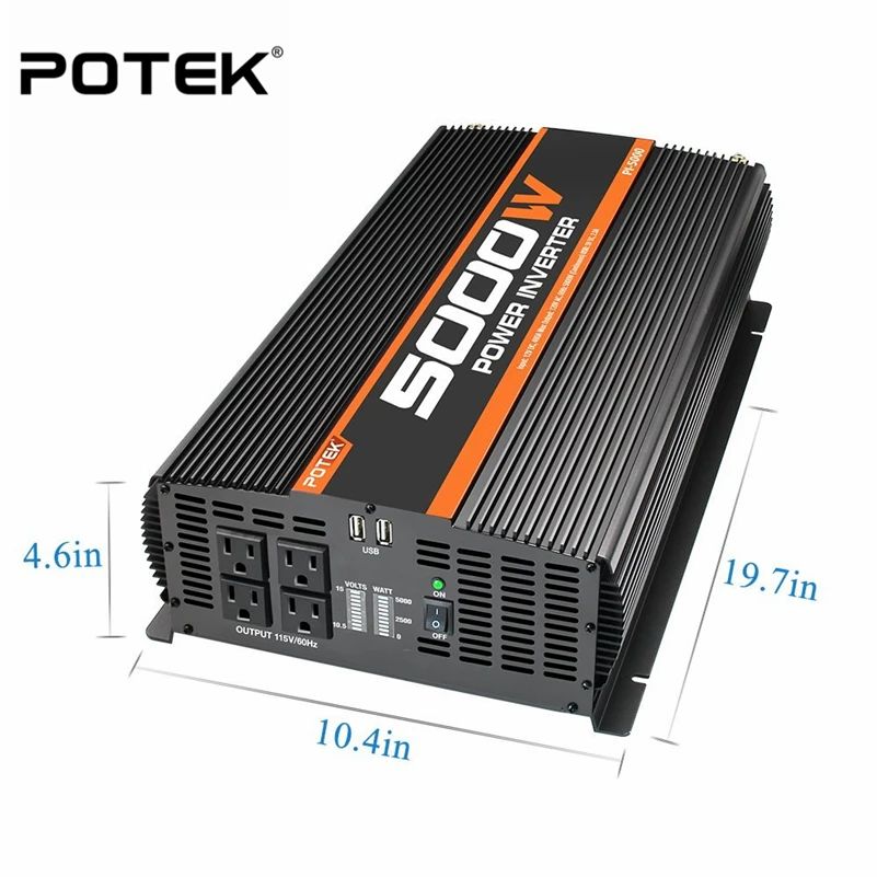 POTEK 5000W Power Inverter Four AC Outlets 12V DC to 110V Car with 2 USB Port | Автомобили и мотоциклы