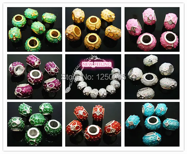 10 шт. эмалированные бусины с отверстиями в форме сердца|big hole beads|hole beadsbeads fit |