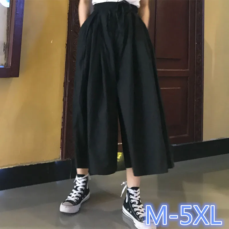 Размера плюс M 2XL 3XL 4XL 5XL Женские Широкие брюки летние с высокой талией свободные