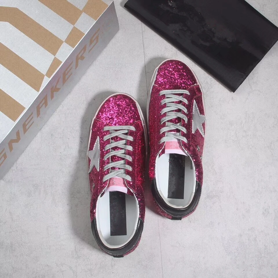 New Women Casual Shoes Glitter Leather Do Old Dirty Mixed Color Sequins Star trainers Sneakers Zapatos de Mujer 2018 | Обувь