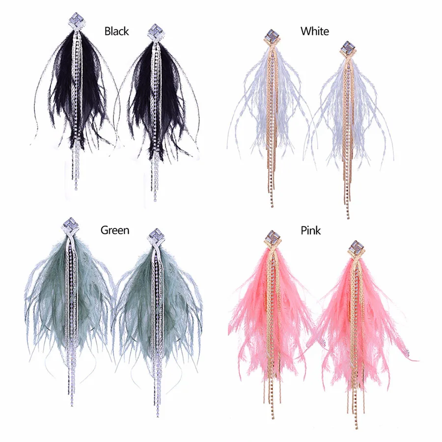 

2018 New Feather Tassel Dangle Earrings Drop Earring Crystal Tassel Ear Drop Sexy Maxi Brincos Pendientes Women Wedding Earring
