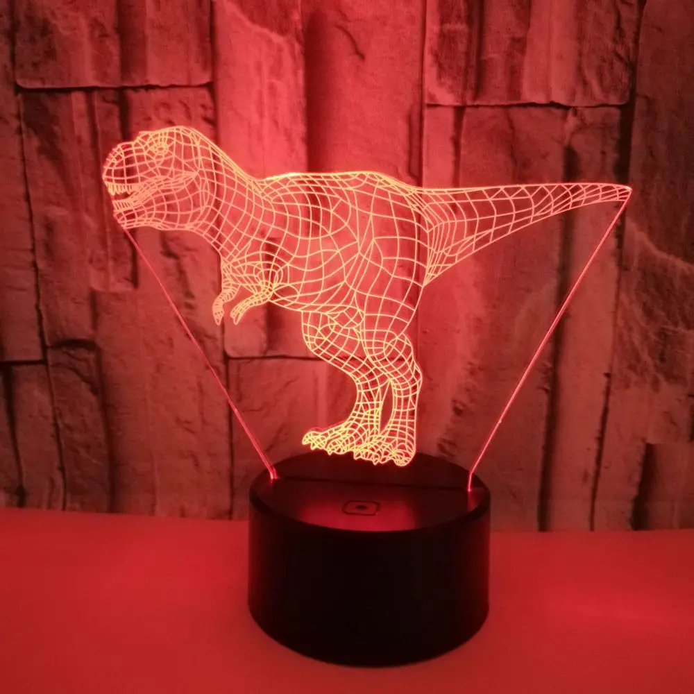 Динозавр 3D LED иллюзия Лампа 7 цветов Изменение сенсорной базы Usb ночник украшение
