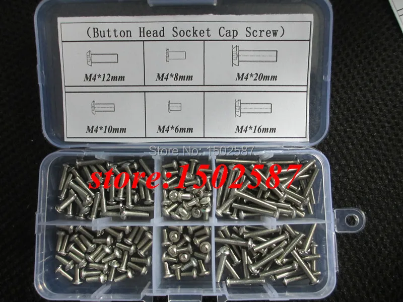 

180pcs/lot M4 A2-70 ISO7380 Button Head Socket Screw/Bolt SUS304 Stainless Steel Accessories Kits Bolt M4X6/8/10/12/16/20mm