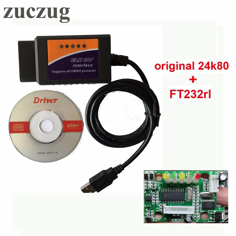 Zuczug лучшее качество elm 327 usb с оригинальным FT232RL и PIC18F24k80 чип elmconfig программного