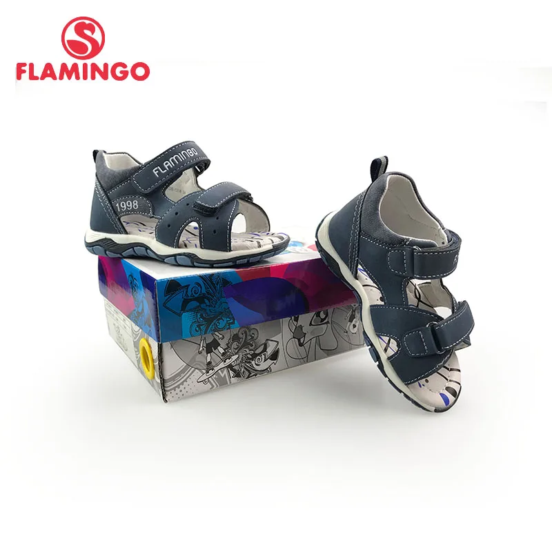Брендовая Летняя детская обувь с изображением фламинго кожаные открытые