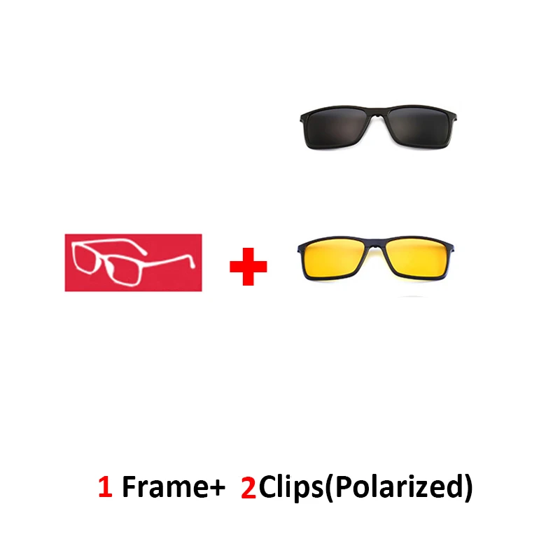 1frame 2clips Multiclip очки рамки клип на магнитные солнцезащитные очки для мужчин женщин поляризованные солнцезащитные очки квадратный Защита от солнца рецепт 8806 - Цвет линз: 1frame 2clips