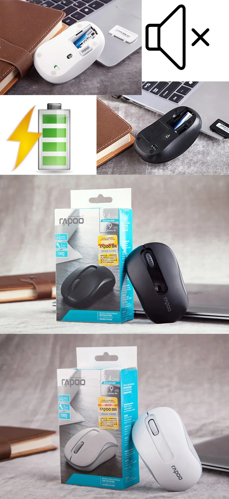 RAPOO M217 2,4 ГГц Беспроводная перезаряжаемая мышь Smart Sleep Silent Mute оптическая USB эргономичная игровая мышь для ПК ноутбука компьютера