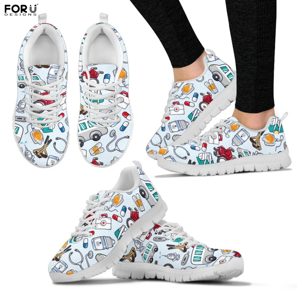 FORUDESIGNS/женские кроссовки с рисунком скорой помощи обувь на плоской подошве для