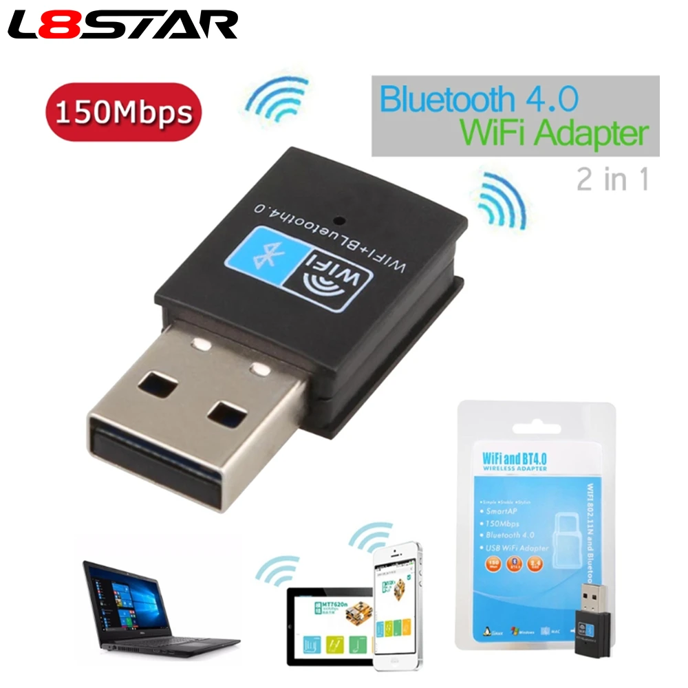 L8star USB WiFi Bluetooth приемник 2 0 RTL8723 BT4.0 150 M беспроводной адаптер Сетевая Lan Карта для