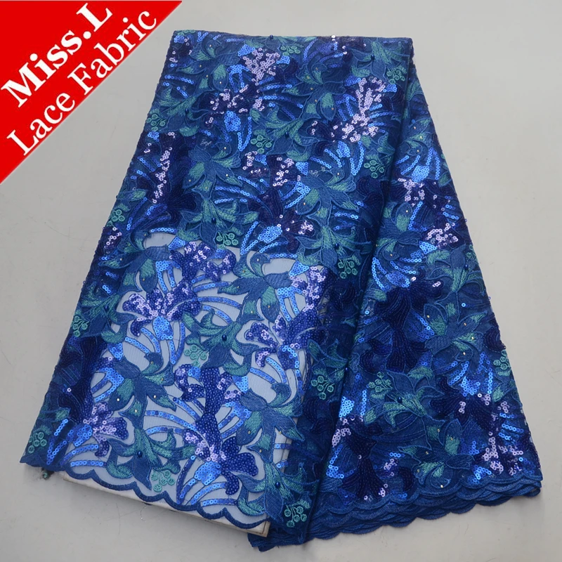 Небесно голубой Африканский кружевной ткани горячий дизайн Нигерия пайетки