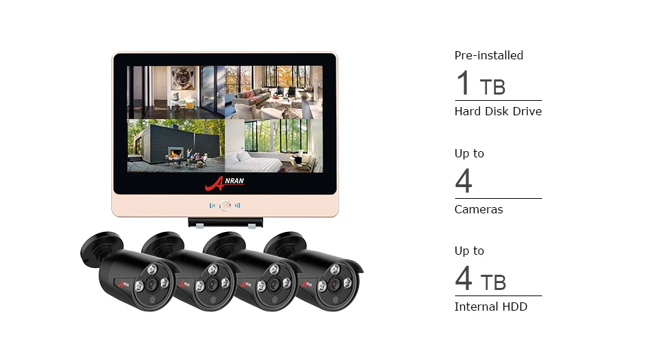 ANRAN P2P 1080 P HDMI 4CH POE NVR 12 дюймов ЖК-дисплей Экран массив система наблюдения с инфракрасными датчиками IP Камера дома POE IP CCTV Системы с жестким диском