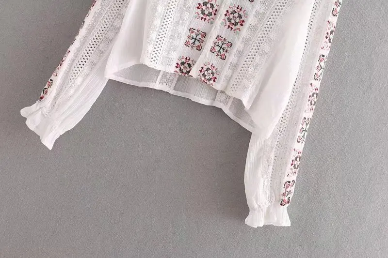 2018 женское милое кружевное вязаное крючком с вышивкой vestidos блузка v-образным