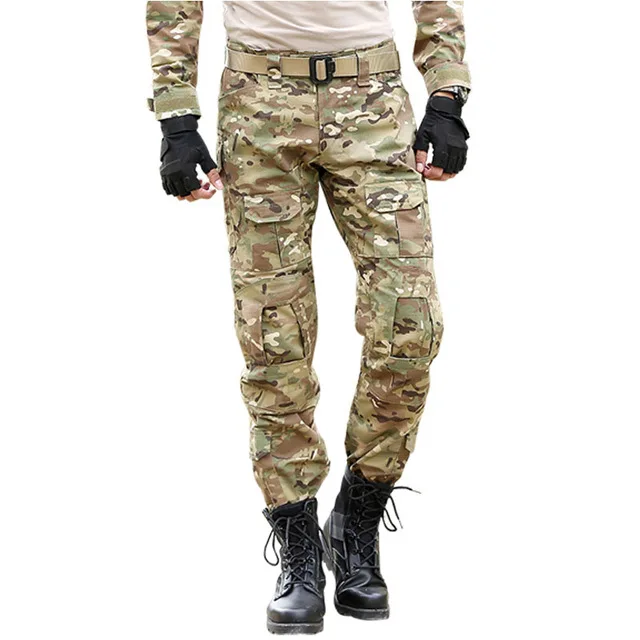 Without knee pads Военные тактические брюки мужские камуфляжные Панталоны лягушка брюки карго наколенники рабочие брюки армейские охотники спецназ боевые брюки - Цвет: Without knee pads