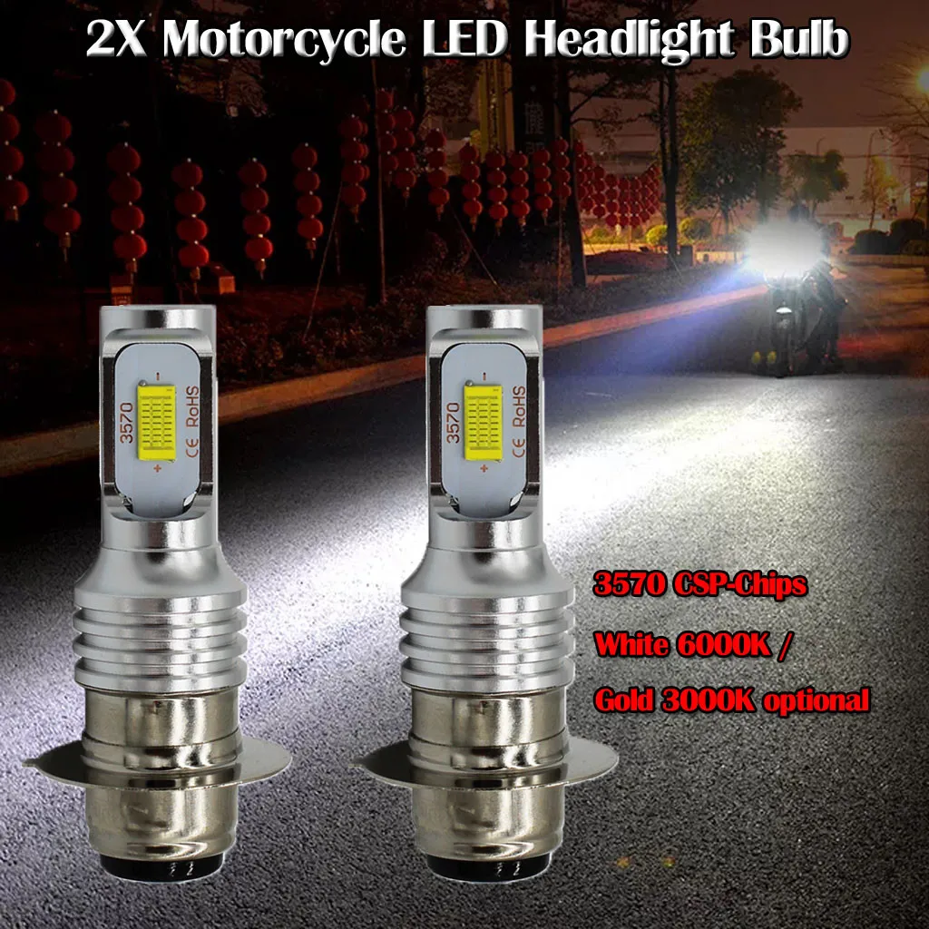2 шт. H6 P15D мотоцикла 80 Вт светодиодный фары лампы 3570 чипов CSP 12V 24V DC белый 6000K/золото