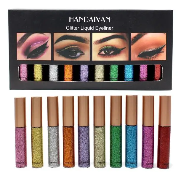 Mix colors HANDAIYAN жидкая подводка для глаз набор для макияжа 10 блестящих цветов непромокаемой ткани легко носить декоративная косметика 60 компл./лот DHL - Цвет: Mix colors