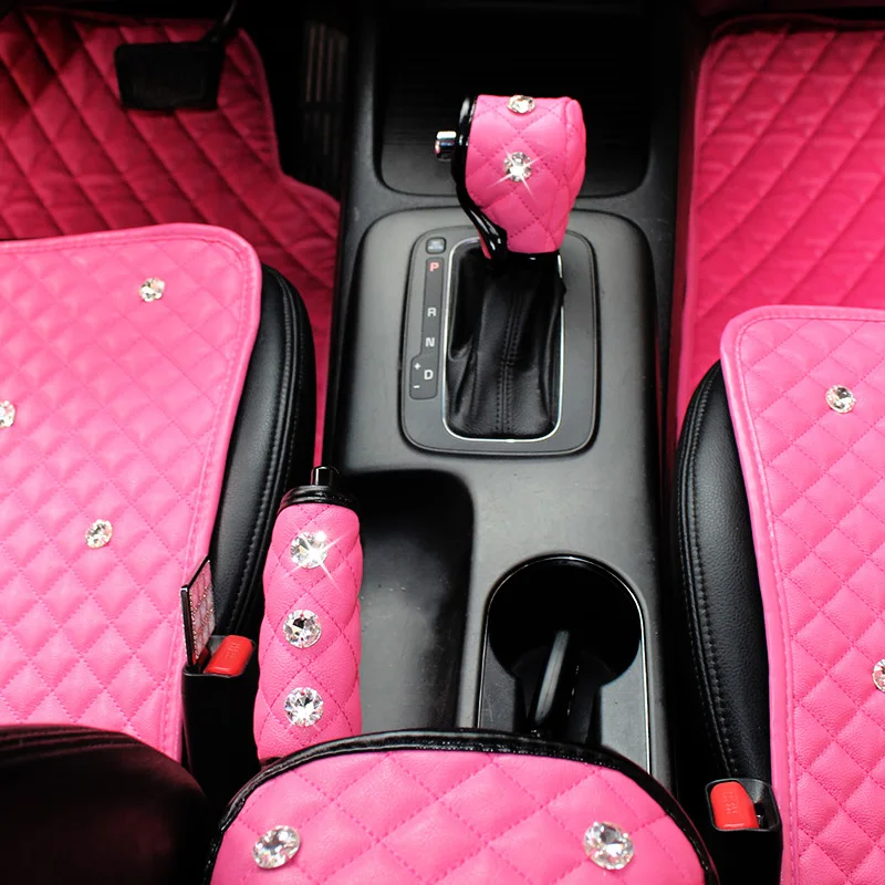 

2023 High Quality Crystal PVC Leather Car Handbrake Grips Covers Gear Shifter Hand Brake Diamante Auto Interior Accessories