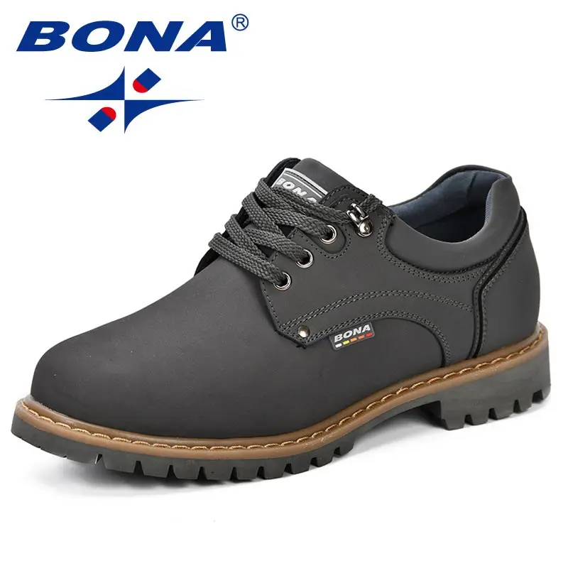 DARK GREY BONA/ г.; модная мужская повседневная обувь; новые осенние мужские оксфорды из яловичного спилка на плоской подошве; мужская кожаная обувь; Zapatillas Hombre; - Цвет: DARK GREY