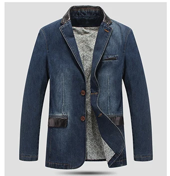 LONMMY M-4XL, ковбойский Блейзер, джинсовая куртка для мужчин, jaqueta, хлопок, искусственная кожа, прошитая верхняя одежда, джинсовая куртка, Мужской Блейзер, костюмы для мужчин - Цвет: Denim blue