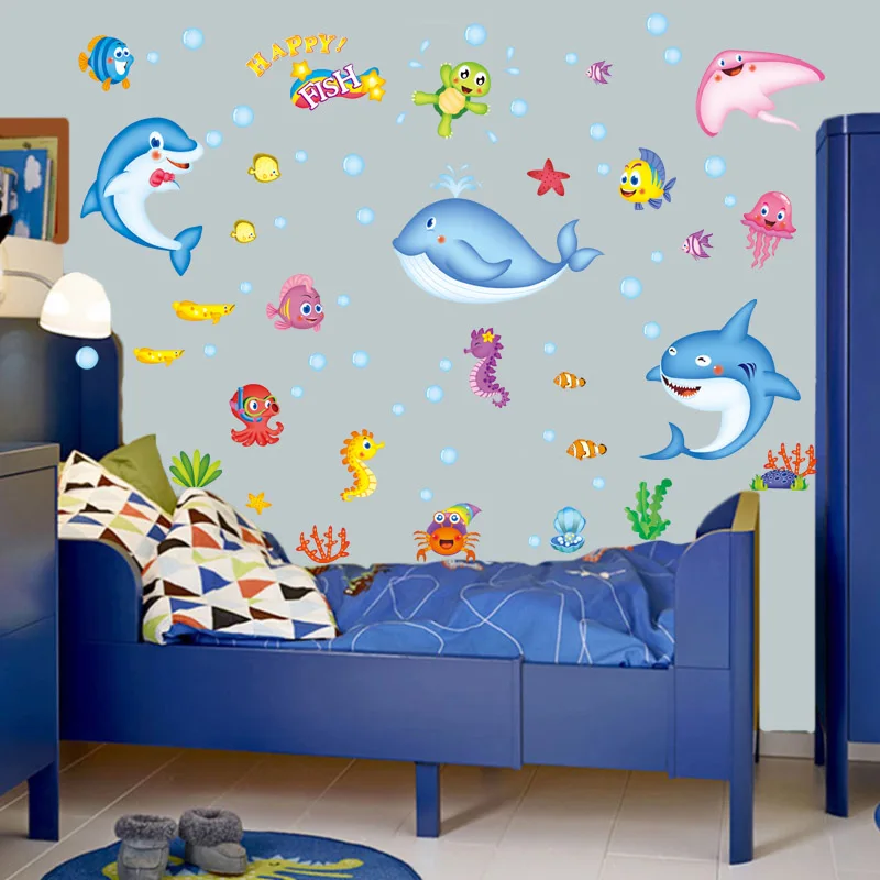 [Fundecoration] наклейки на стену с изображением морской рыбы из мультфильма для