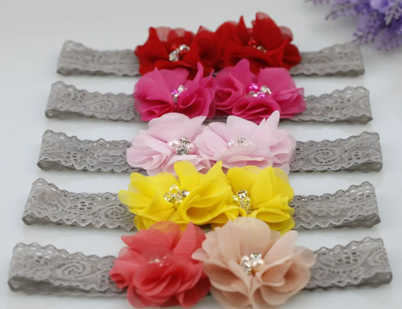 

30PCS/LOT korean hair accessories children manual fabric chiffon flowers hair headbands newborn Lace fashion elastic hair band