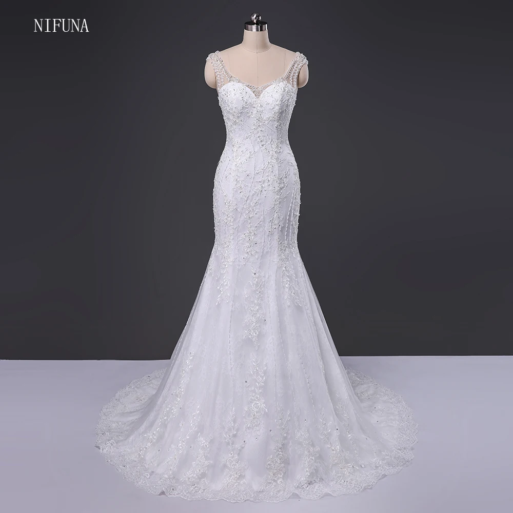 Robe de mariage прозрачные платья невесты на спине роскошное кружевное богемное свадебное платье русалки с жемчугом свадебное платье