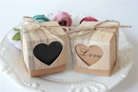 12pcs wedding bonbonniere hearts in love rustic kraft bark candy boxes with burlap chic vintage twine wedding favor gift box