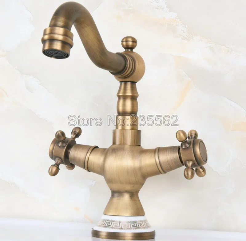 

Basin Faucet Antique Brass Dual Cross Handle Bathroom Sink Swivel Mixer Tap Hot and Cold Water Faucets Lnf604