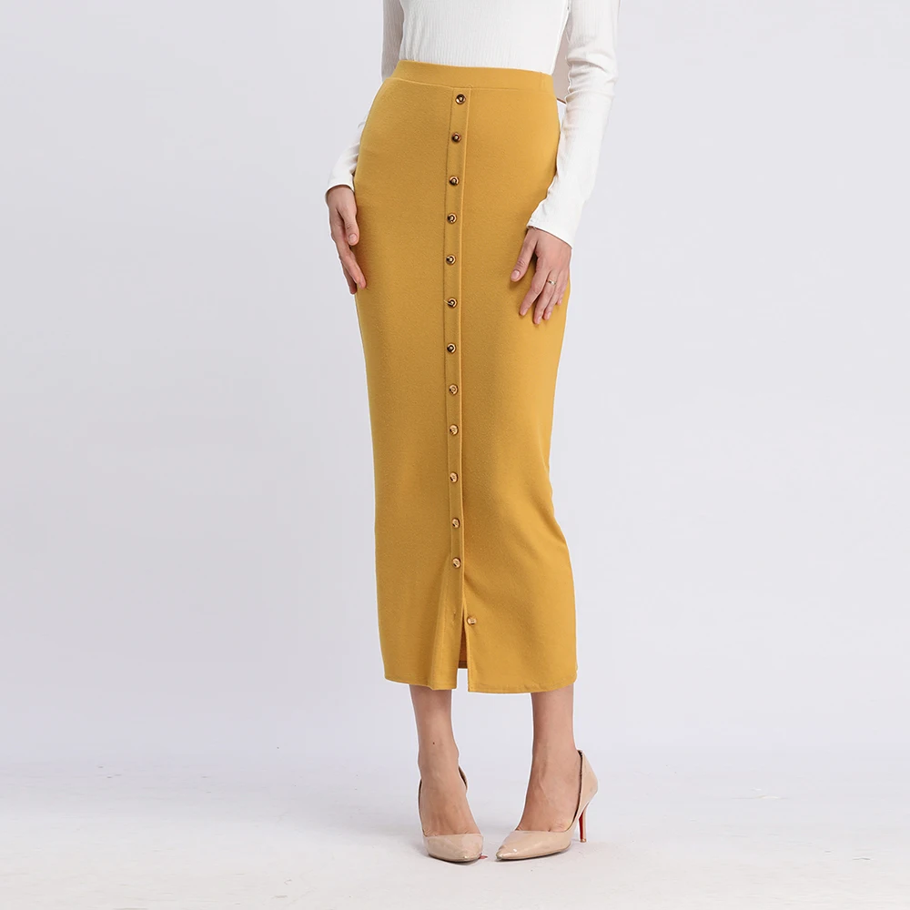 

Women Wrap Skirt Slim Bodycon Pencil Sheath Button Fashion Design Muslim Bottom Maxi Long Islamic Clothing Skirt Dubai Arab