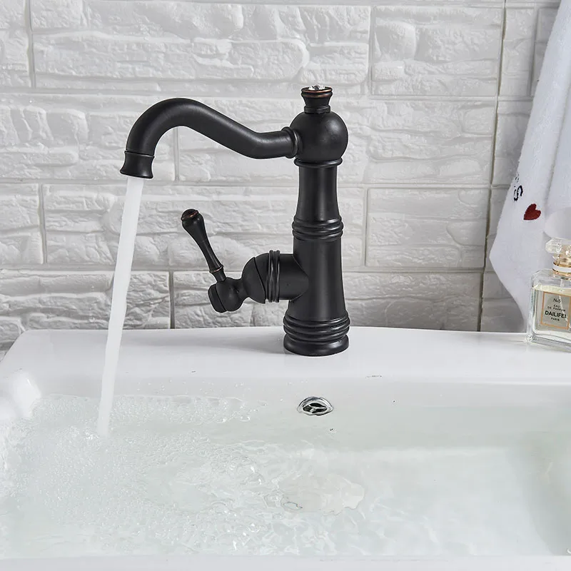 Черный Бронзовый латунь бассейна Раковина кран на бортике одно отверстие